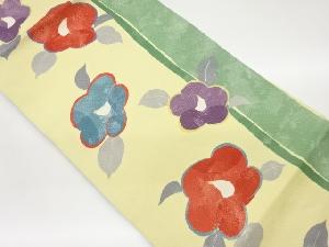 ふくれ織椿に縞模様名古屋帯